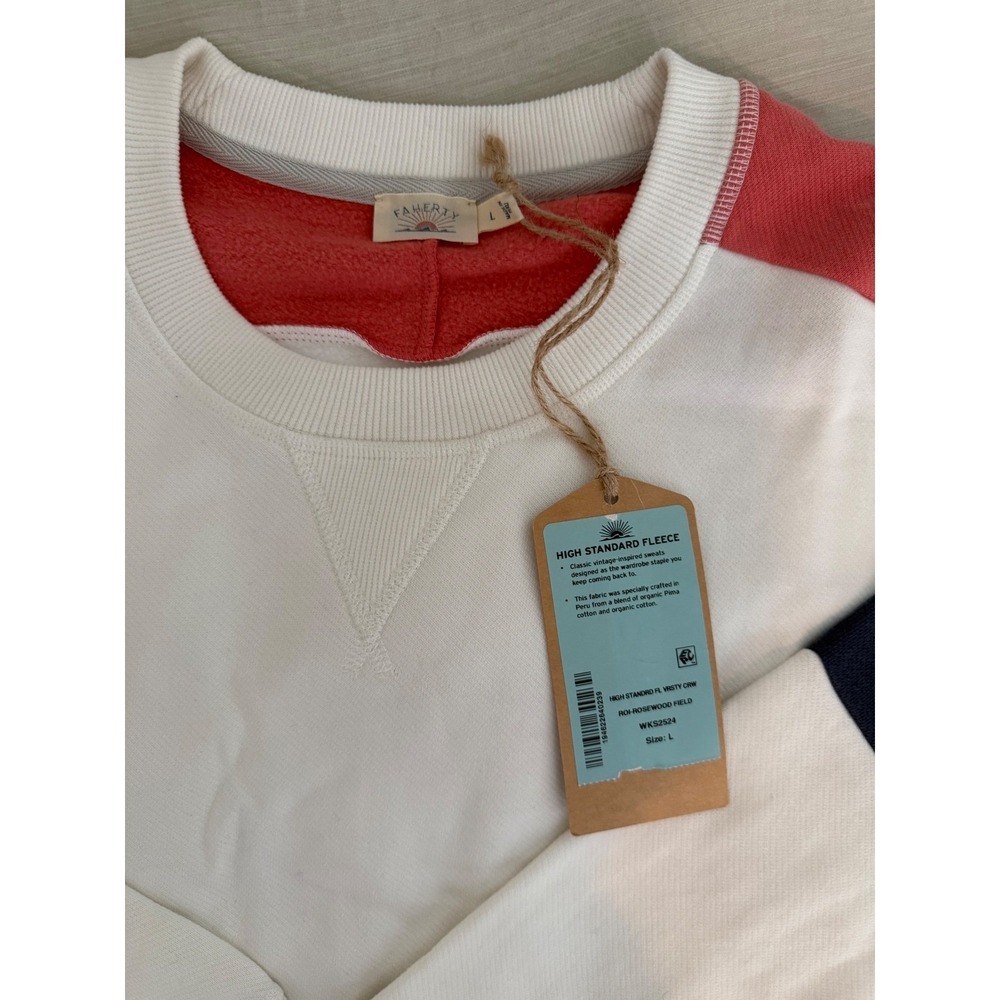 NWT Faherty High Standard Fleece Varsity Crew Rosewood Field Colorblock  L Retro - Picture 3 of 7